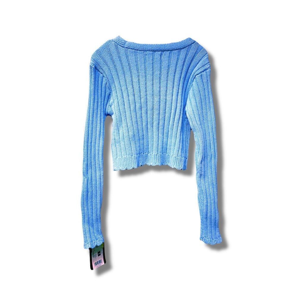 Class Act Girls' Blue Ribbed Cardigan Size 6-7 Heart Buttons - Picture 2 of 7